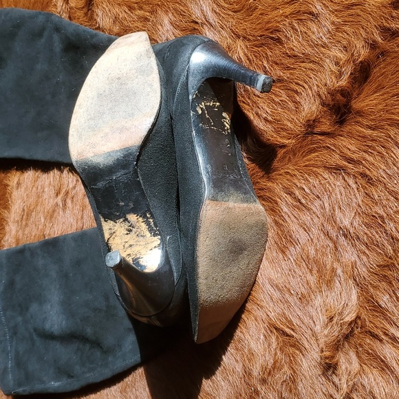 Cole Haan Boots Knee Length Pointed Toe Black Suede - Picture 6 of 10